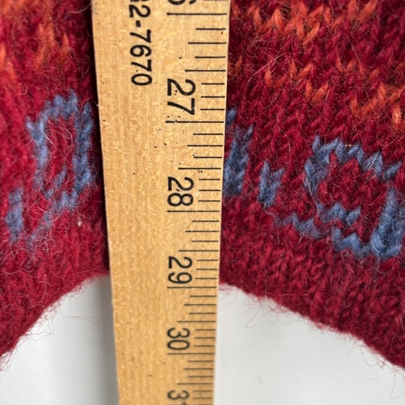 YETI Nepal Wool Cardigan XL Hand Knit Red Fair Isle Chunky Christmas Granny Ski - Picture 8 of 11